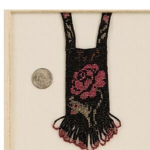 Vintage Beaded Necklace Purse Floral Rose Design Flapper‎ Style